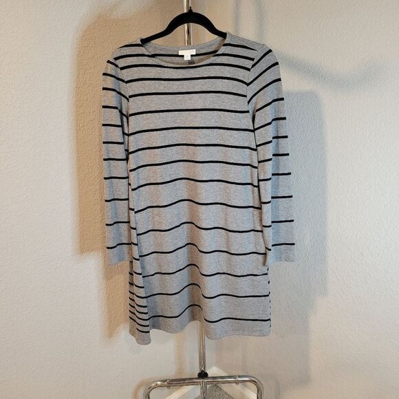 J.Jill Dress Gray Black Stripe French Terry Pockets Cotton Modal  Size S - Picture 1 of 8
